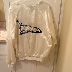 1980’s RARE Vintage Kennedy Space Center Off-White Satin Bomber Jacket